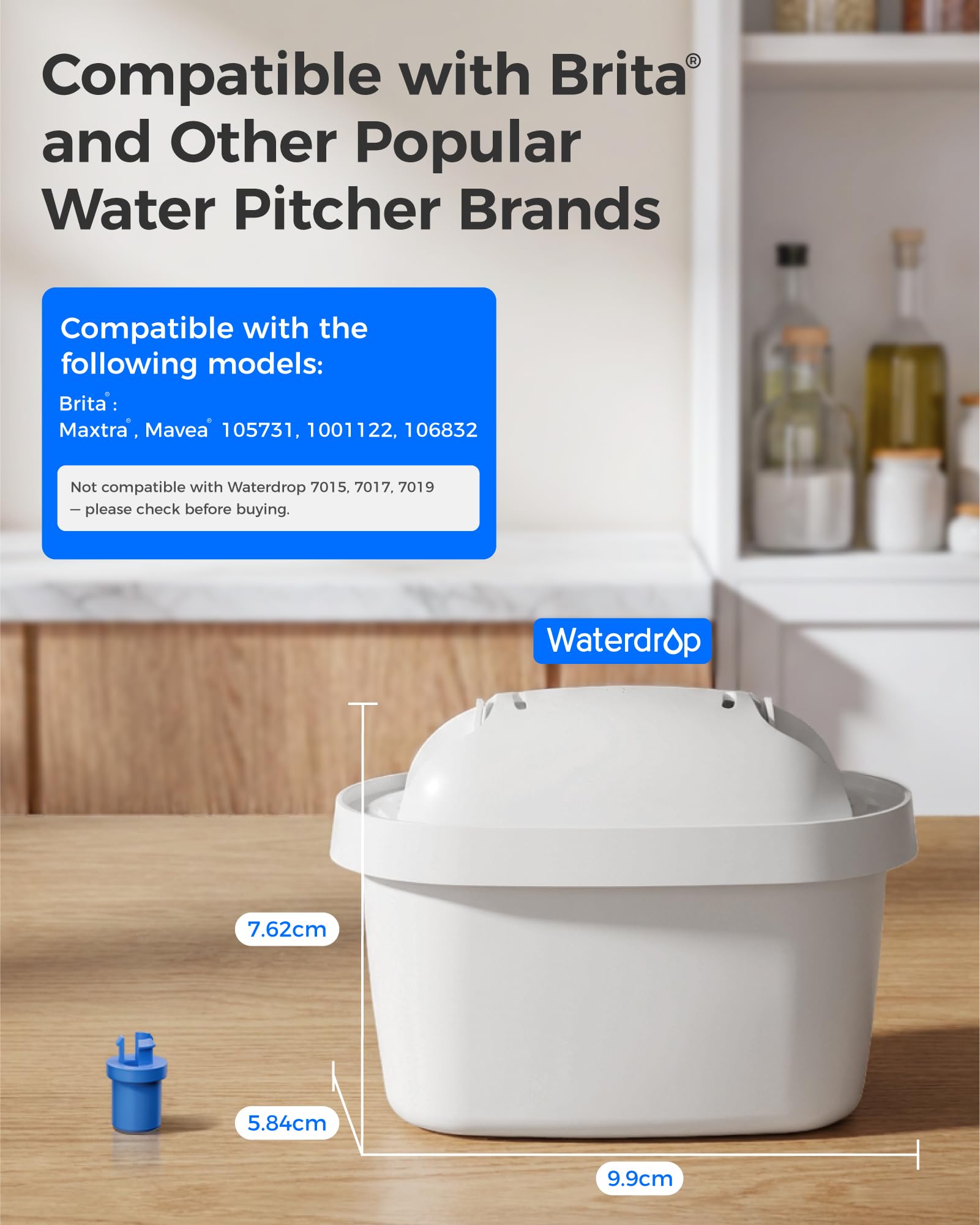 Waterdrop Water Filter Cartridges, Replacement for Brita® Maxtra+® Plus, Maxtra Pro® All-in-1, Compatible with Brita® Marella® Jug and Kettle, Reduce PFAS, PFOA/PFOS, TÜV SÜD, NSF Certified (6)